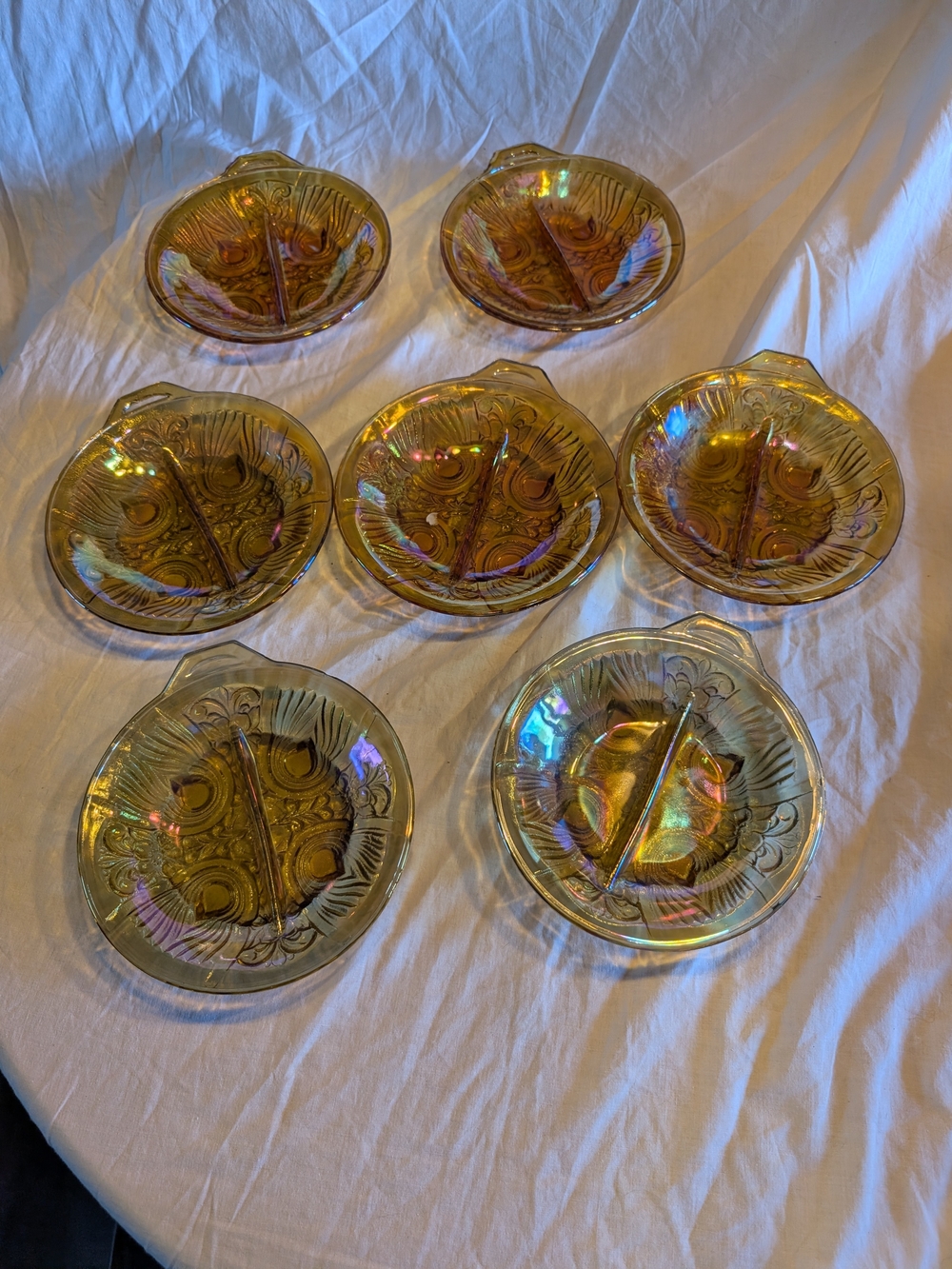 RESERVE Vintage Carnival Glass Divided Snack Plates - Iridescent Gold